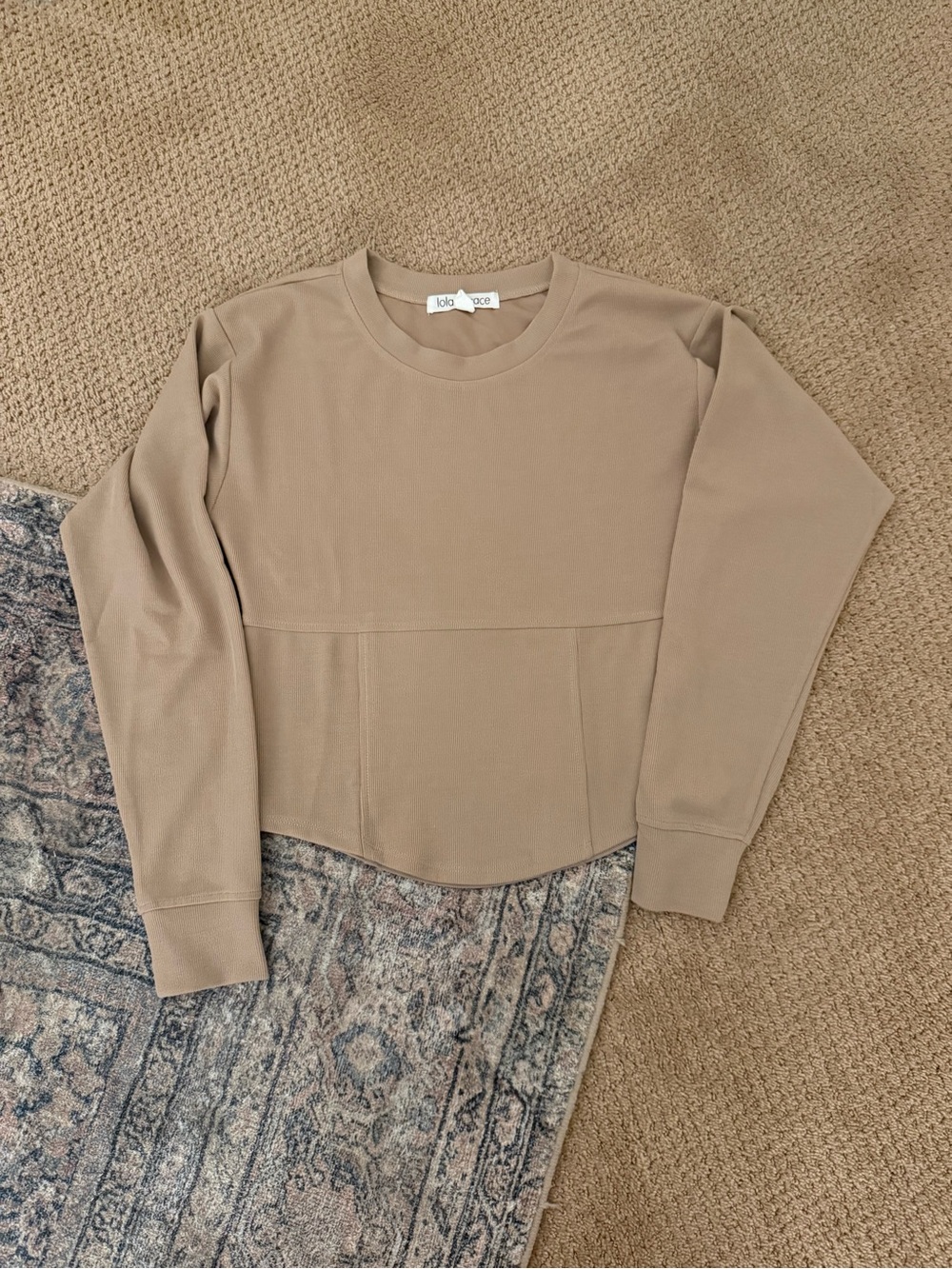 Dry Goods ALO Yoga Cropped Long Sleeve Top in Taupe Beige